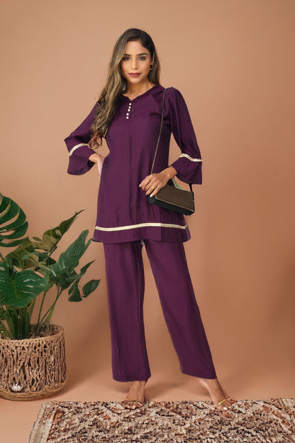 Taara Stripes Gold Lace Coord Set – Royal Purple