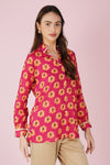 Phool Bright Flowers Shirt with Lace Detail - Pink
