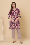 Wine Illustration Kurta Co-ord Set – Tassel Kurta with Polka Dot Pants