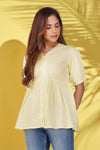 Pastel Yellow Polo Cotton Peplum Top | Bindigasm