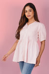 Pastel Pink Polo Cotton Peplum Top | Bindigasm
