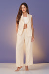 Asmi Linen Jacket Co-ord Set – Ivory with Paperbag Trousers | Bindigasm