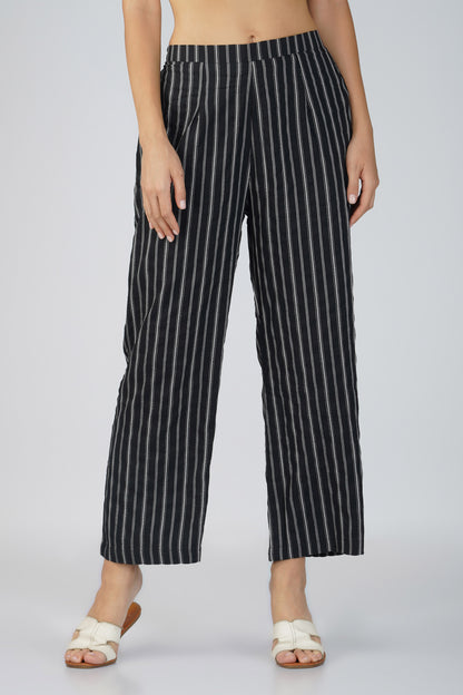 Raahi Black Jacket Co-ord Set – 3-Piece with Spaghetti Top & Striped Flared Pants