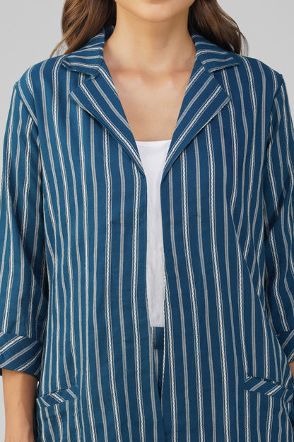 Raahi Dark Blue Jacket Co-ord Set – 3-Piece with Spaghetti Top & Flared Pants