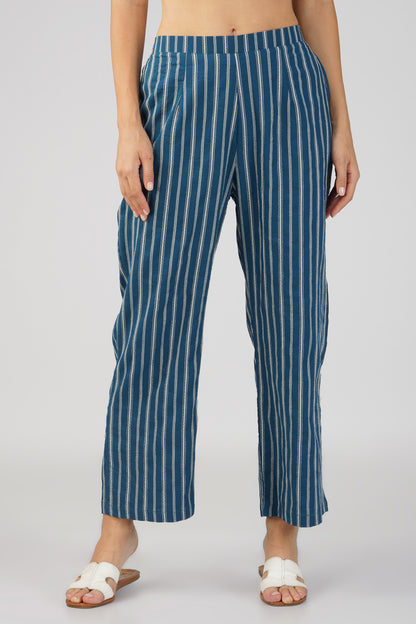 Raahi Dark Blue Jacket Co-ord Set – 3-Piece with Spaghetti Top & Flared Pants
