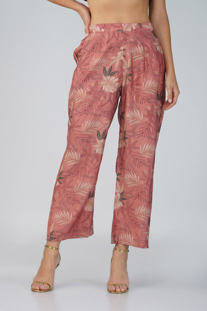 Meher Co-ord Set – Peach Printed Jacket, Maroon Spaghetti Top & Printed Pants (3-Piece Set)