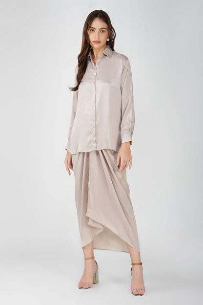 Nura Drape Skirt Set – Champagne Glow (3-Piece Set)
