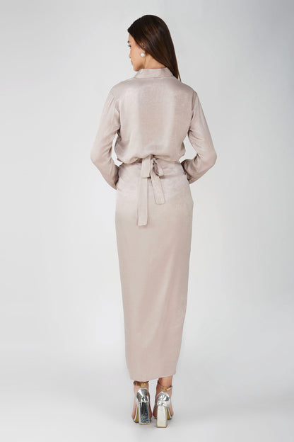 Nura Drape Skirt Set – Champagne Glow (3-Piece Set)