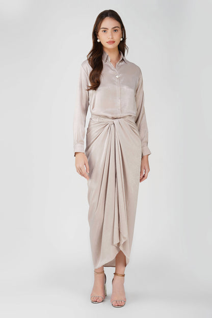 Nura Drape Skirt Set – Champagne Glow (3-Piece Set)