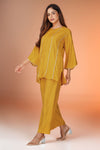 Cham Cham Co-ord Set – Mango | Elegant V-Neck Short Kurta with Gold Threads – Bindigasm