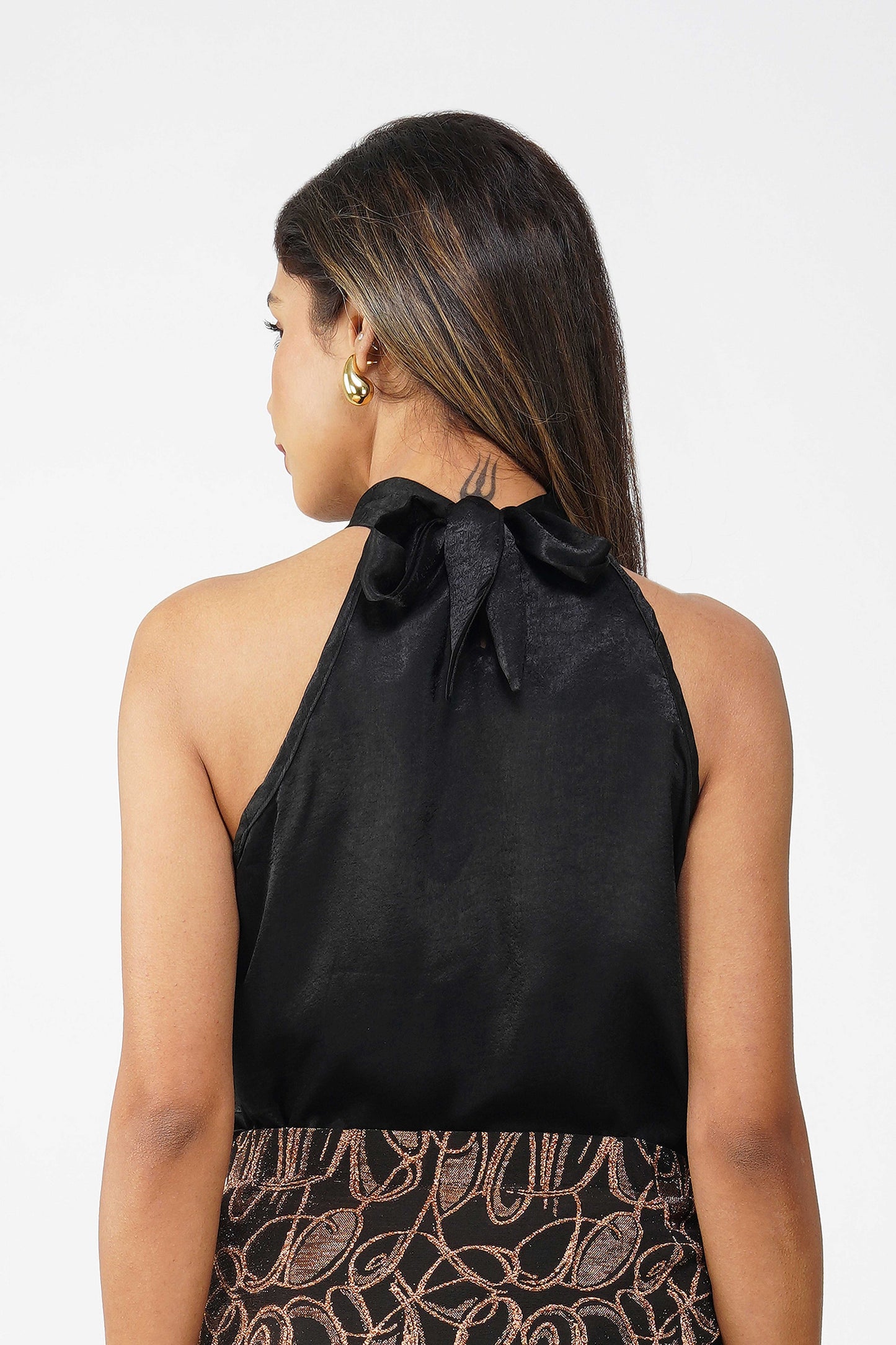 Noir Luxe Velvet Halter Top – Black Satin Look