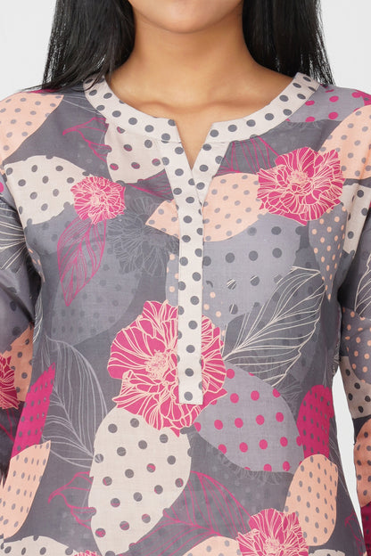 Grey Illustration Kurta Co-ord Set & Polka Dot Pants