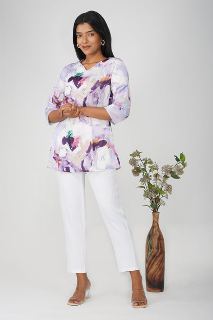 Lavender Swarovski Tunic Co-ord – Printed Casual Set with Pants
