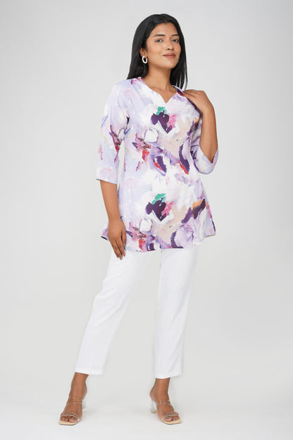 Lavender Swarovski Tunic Co-ord – Printed Casual Set with Pants