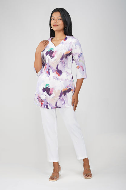 Lavender Swarovski Tunic Co-ord – Printed Casual Set with Pants