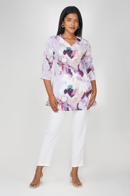 Lavender Swarovski Tunic Co-ord – Printed Casual Set with Pants