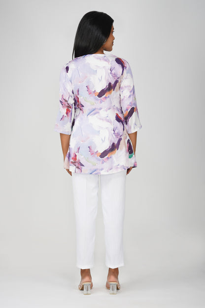 Lavender Swarovski Tunic Co-ord – Printed Casual Set with Pants