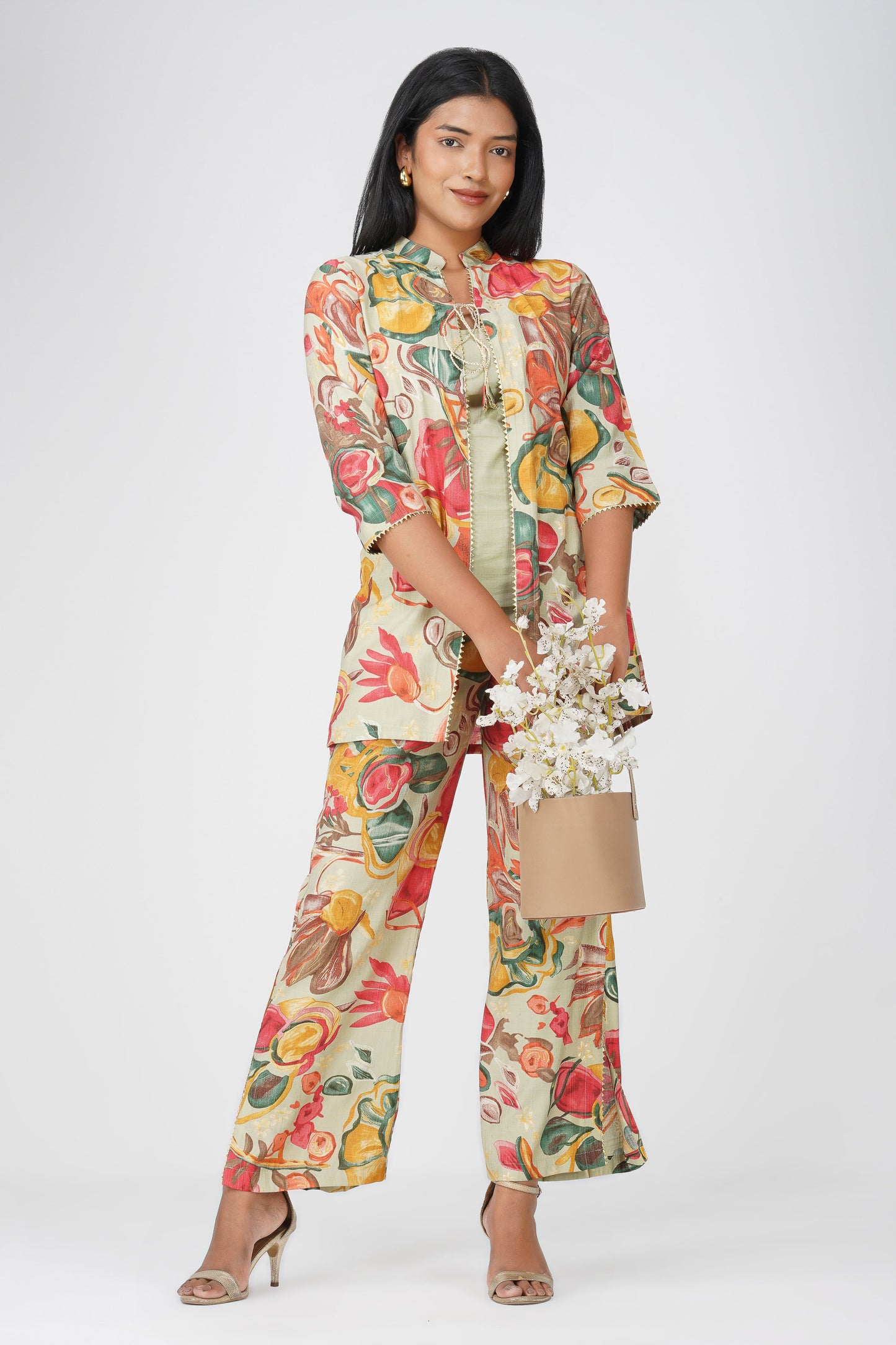 Maahi Festive Floral Print Jacket with Pants Set of 3 Co-ord