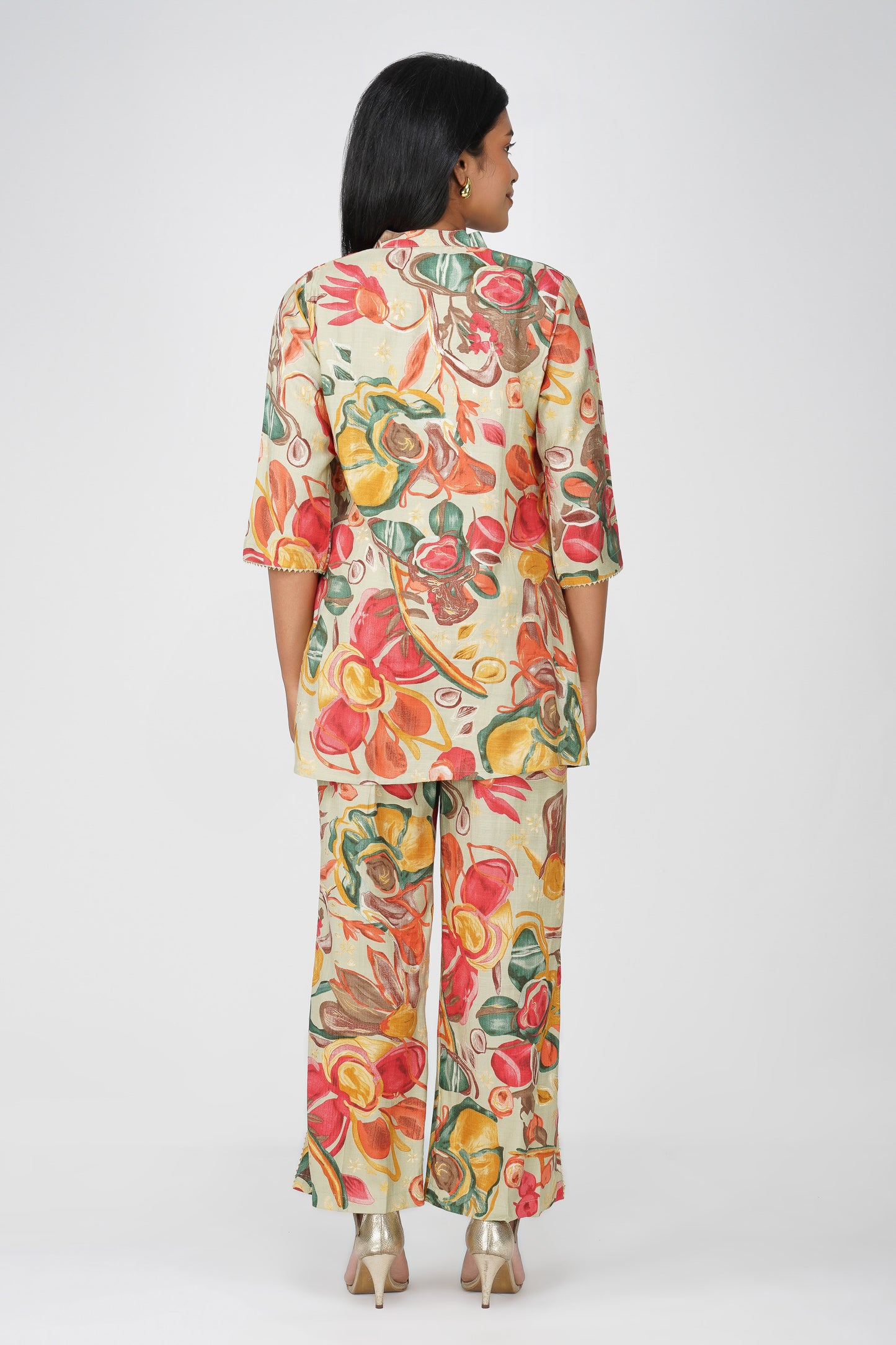 Maahi Festive Floral Print Jacket with Pants Set of 3 Co-ord