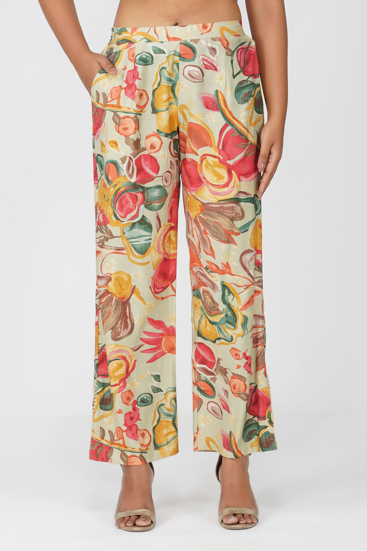 Maahi Festive Floral Print Jacket with Pants Set of 3 Co-ord