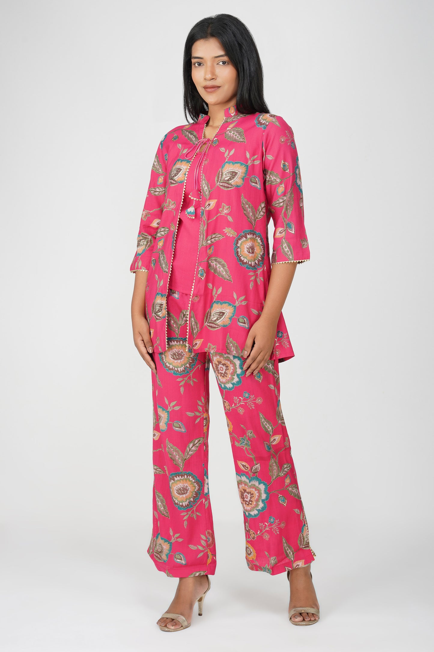 Maahi Festive Floral Print Jacket with Pants Set of 3 Co-ord