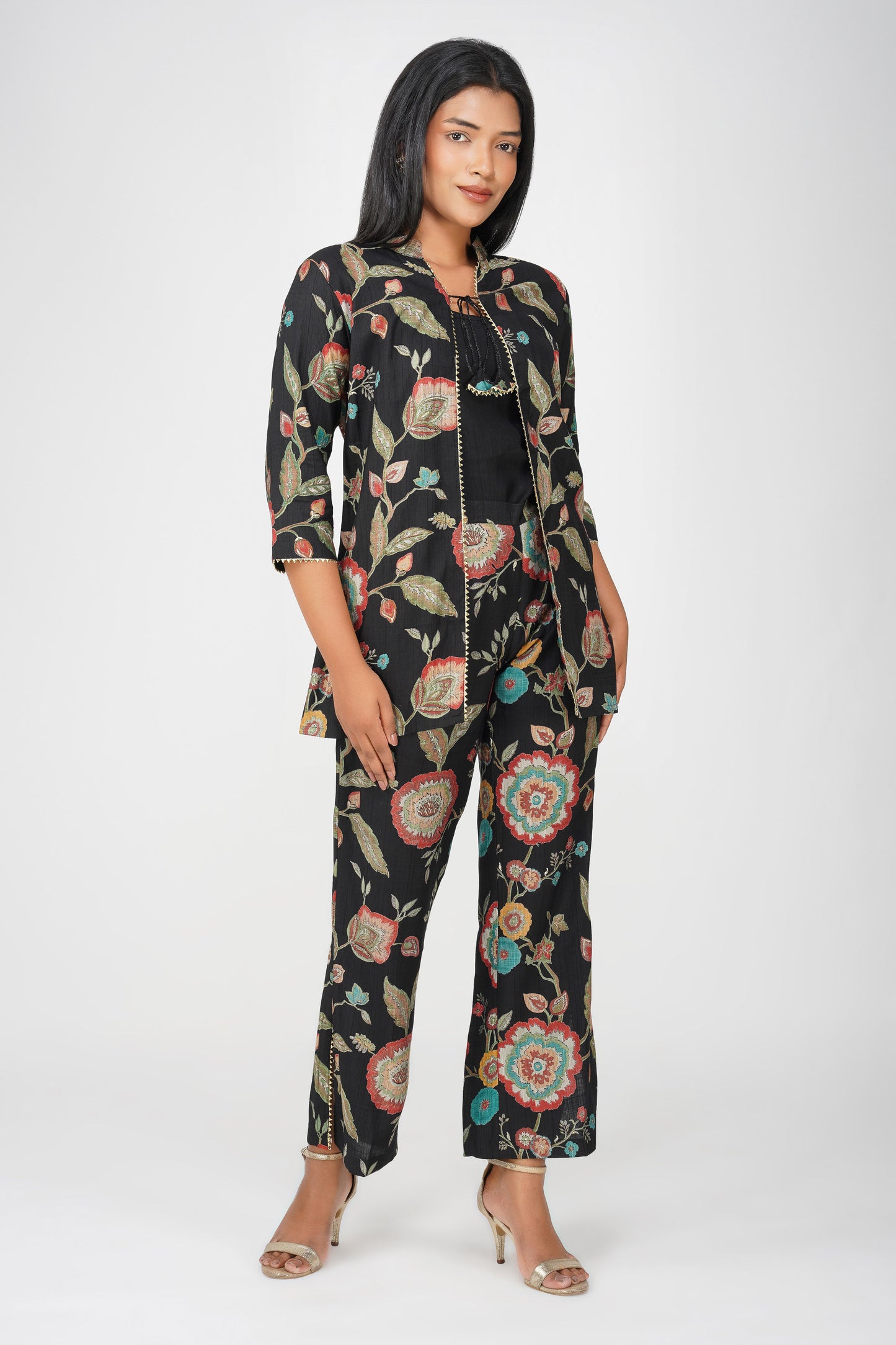 Maahi Festive Floral Print Jacket with Pants Set of 3 Co-ord