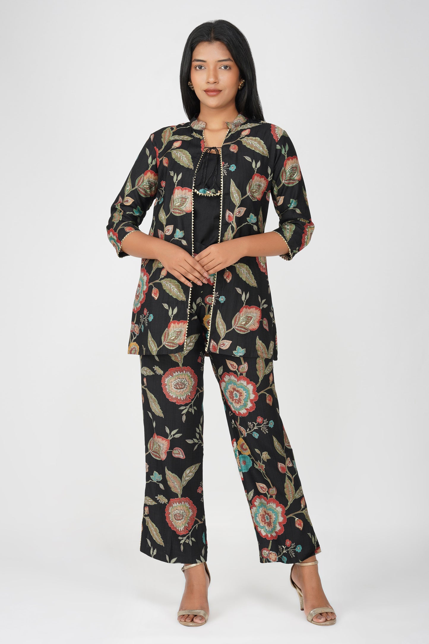 Maahi Festive Floral Print Jacket with Pants Set of 3 Co-ord