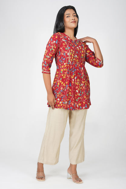 Riya Ethnic Top with Zari - Red