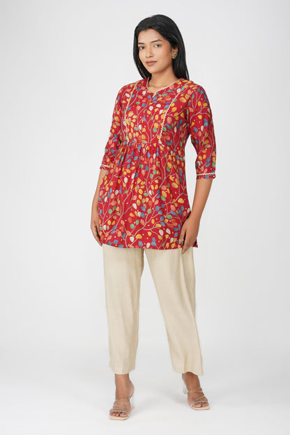 Riya Ethnic Top with Zari - Red