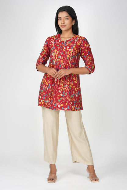 Riya Ethnic Top with Zari - Red