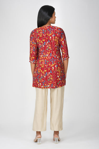 Riya Ethnic Top with Zari - Red