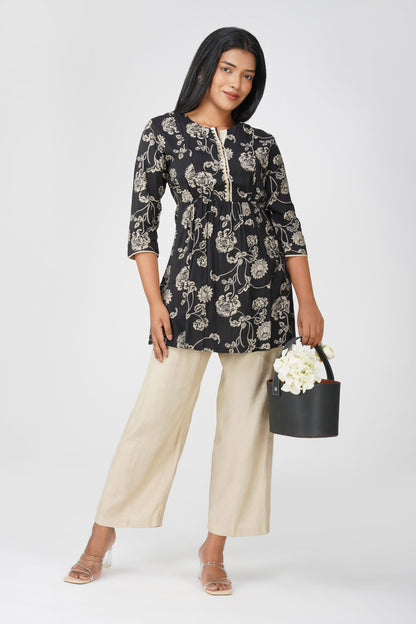 Naaz Ethnic Peplum Top with Sequin Work - Black