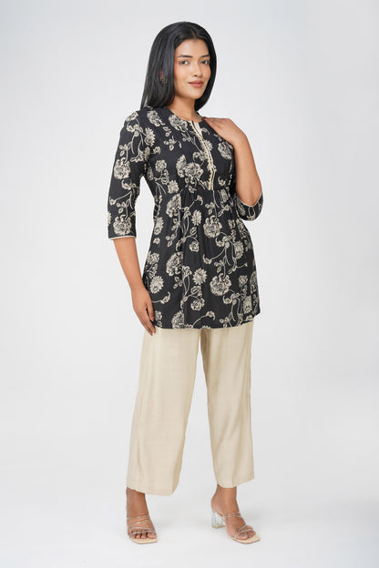 Naaz Ethnic Peplum Top with Sequin Work - Black