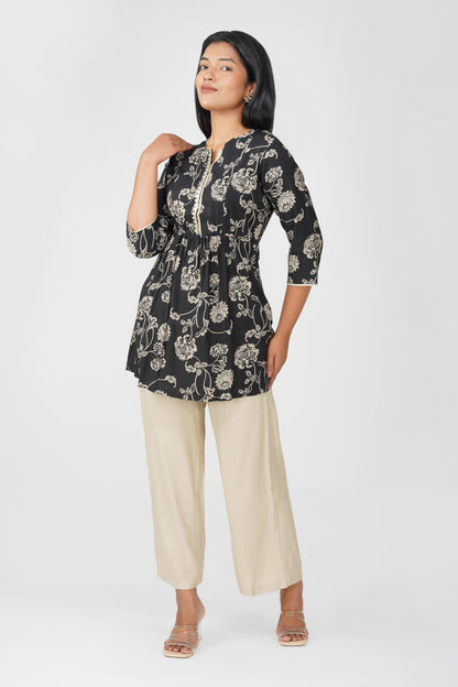 Naaz Ethnic Peplum Top with Sequin Work - Black