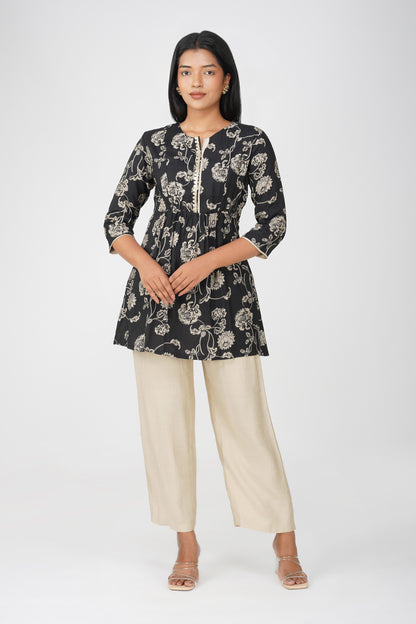Naaz Ethnic Peplum Top with Sequin Work - Black