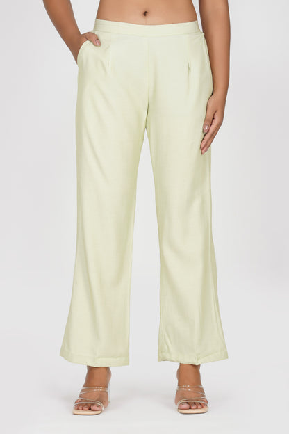 Pastel Green Silk-Denim Co-ord Set – Mirror Embroidered Shirt & Pants