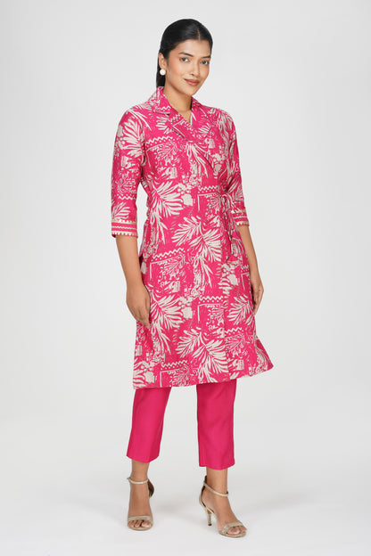 Laila Co-ord Set – Pink Printed Jacket Style Top with Solid Pants (2-Piece Set)