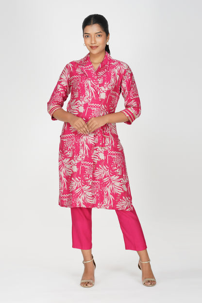 Laila Co-ord Set – Pink Printed Jacket Style Top with Solid Pants (2-Piece Set)