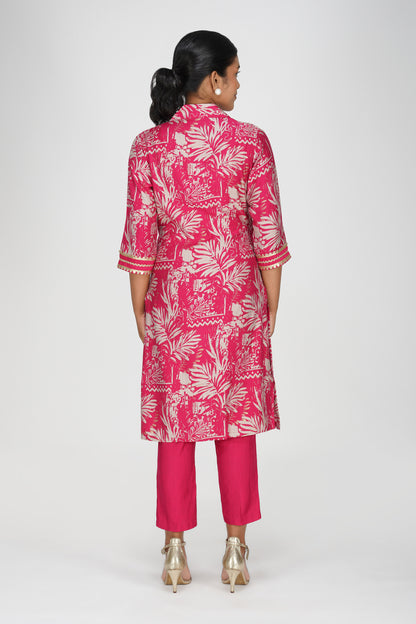 Laila Co-ord Set – Pink Printed Jacket Style Top with Solid Pants (2-Piece Set)