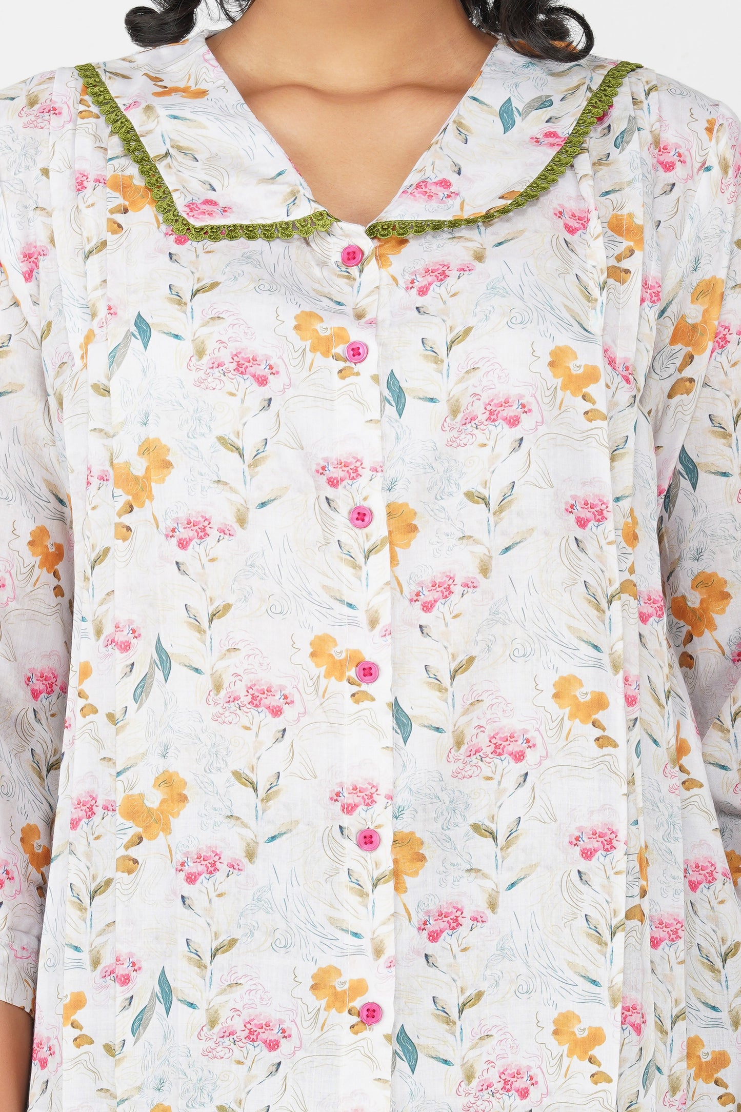 Blush Bright Floral Bib Collar Lace Detail Shirt