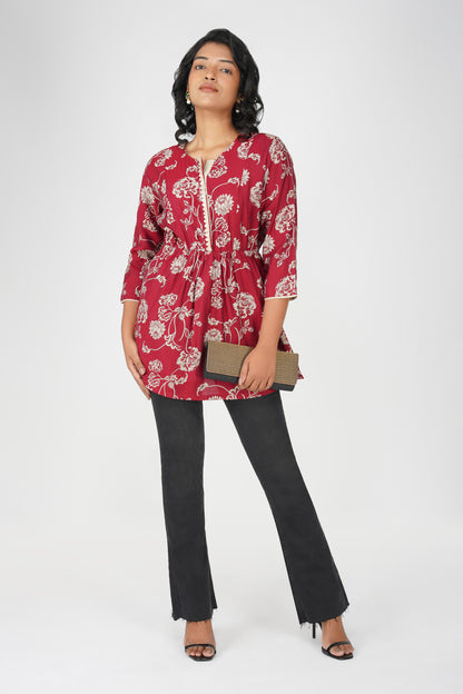 Naaz Ethnic Peplum Top with Sequin Work - Maroon