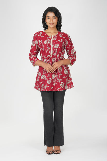 Naaz Ethnic Peplum Top with Sequin Work - Maroon