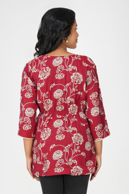 Naaz Ethnic Peplum Top with Sequin Work - Maroon