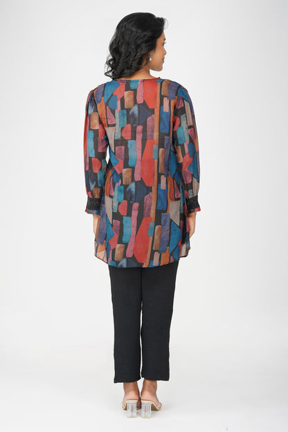Black Multicolour Swarovski Tunic Co-ord – Printed Festive Set with Pants