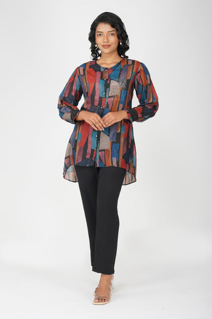 Black Multicolour Swarovski Tunic Co-ord – Printed Festive Set with Pants