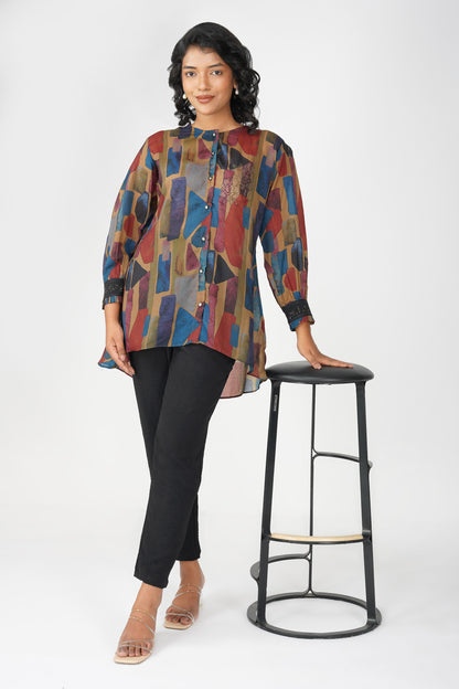 Swarovski Mustard Stone Embellsihed Printed Tunic with Pant Co-ords