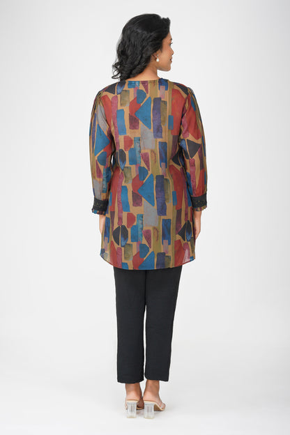 Swarovski Mustard Stone Embellsihed Printed Tunic with Pant Co-ords