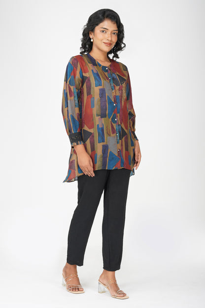 Swarovski Mustard Stone Embellsihed Printed Tunic with Pant Co-ords