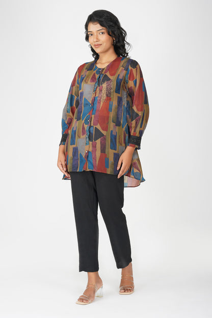 Swarovski Mustard Stone Embellsihed Printed Tunic with Pant Co-ords