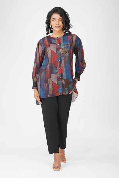 Coffee Multicolour Swarovski Tunic Set – Printed Festive Co-ord with Pants